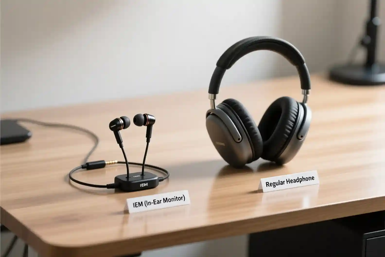 مقایسه ایر مانیتور با هدفون معمولی روی میز استودیو